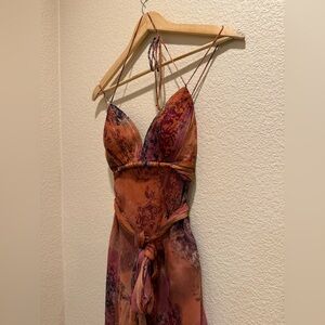 Vintage Y2K Fairy Morrel Maxie Silk Medi  Asymmetrical Ruffle  Beaded Dress